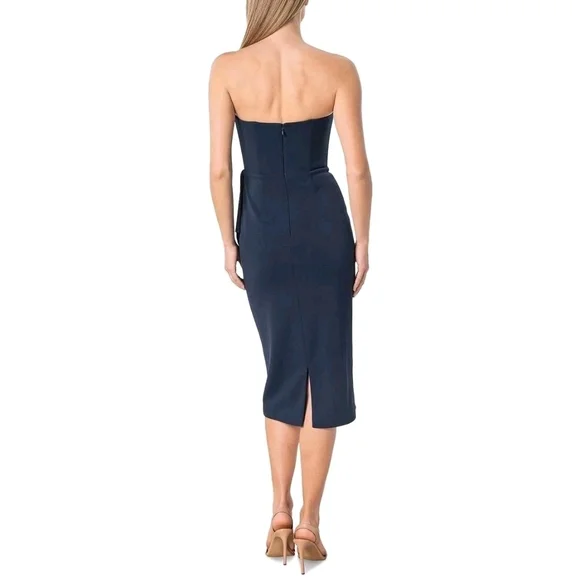 NWOT Dress The Population Liv Womens (L) Navy Blue Ruffled Strapless Midi Dress - Picture 6 of 13